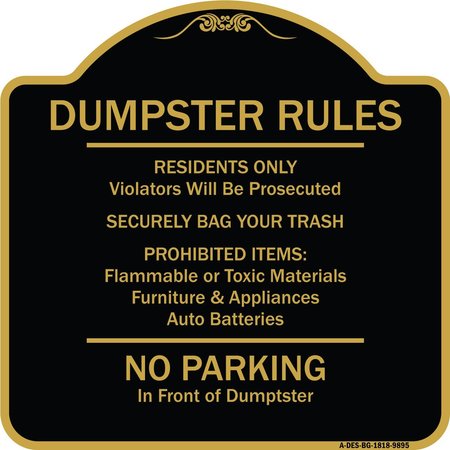 SIGNMISSION Designer Series-Residents Only Violators Prosecuted Bag Your Trash No Parking A-DES-BG-1818-9895